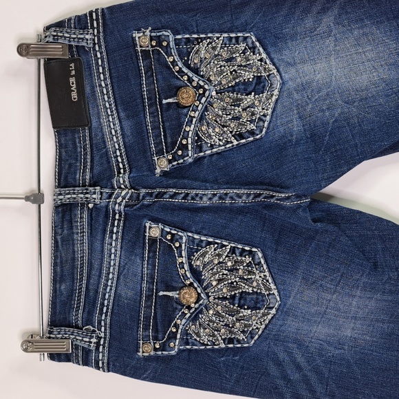 Grace in LA Bootcut Wing Bling Button Flap Back Pockets Size 27 - Picture 1 of 17